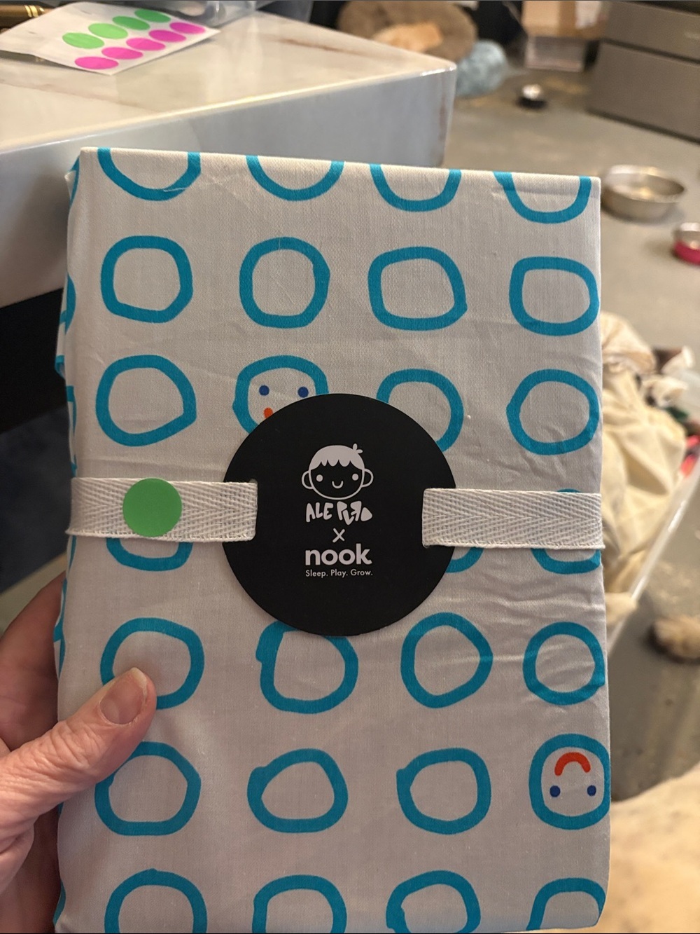 Nook Teal Circle Print Kids crib fitted sheet